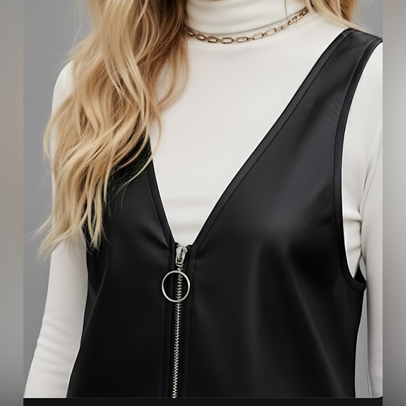 Vegan Leather Zip Up Overall Dress - Picture 2 of 5